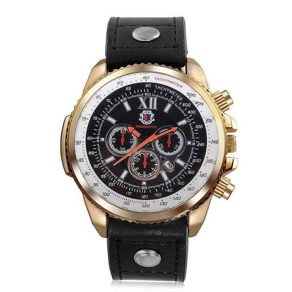 

huiya06 men's watch casual fashion outdoor sports large dial fake three-eye quartz calendar watches, Slivery;brown
