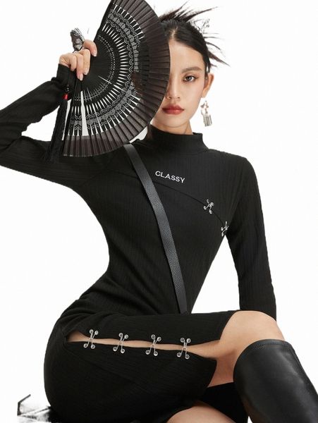 

dazy letter graphic mock neck hook and eye bodycon dress i3pk#, Black;gray