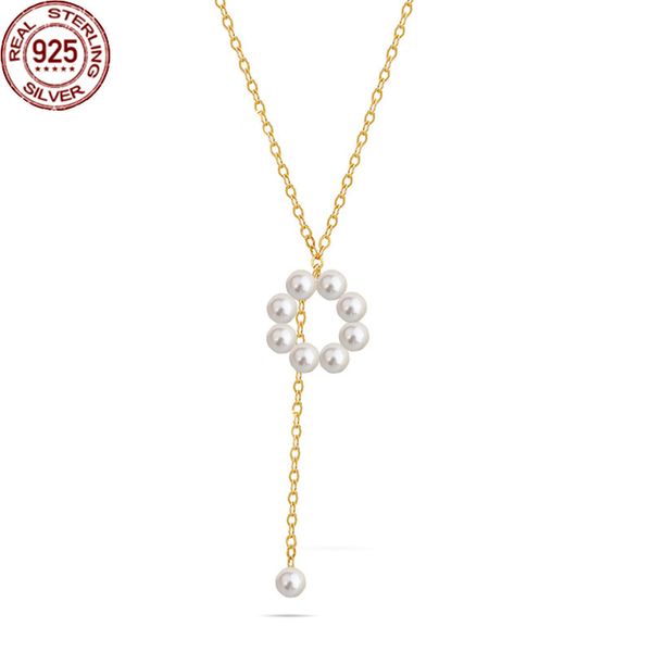 

new 925 silver beaded necklaces baroque ins style pearl o-shaped chain korean fashion simple clavicle jewelry christmas gift