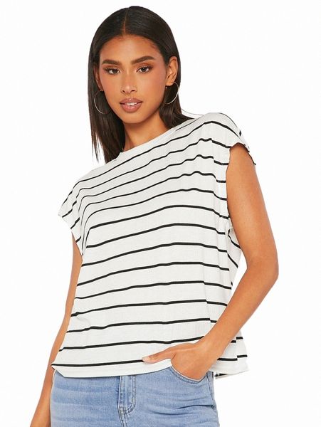 

tall striped batwing sleeve tee 22q8#, White