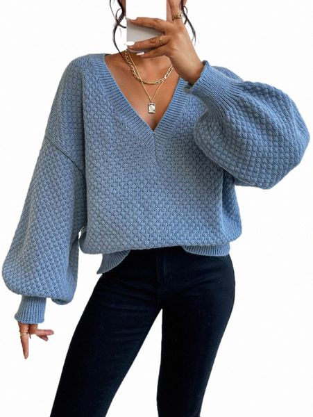 

v-neck drop shoulder sweater w3dp#, White;black