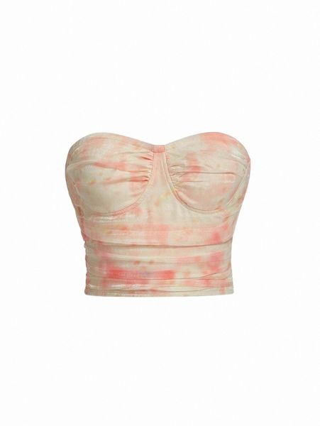 

mod tie dye ruched bust zipper back crop tube v7ra#, White