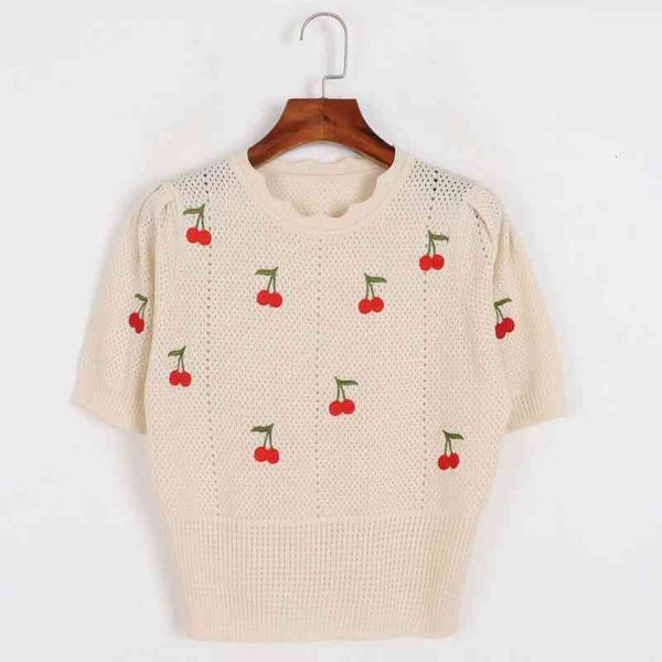 

women's sweaters forest sweet cherry pullover short sleeve t-shirt french chic bubble embroidered ice silk rgrl, White;black