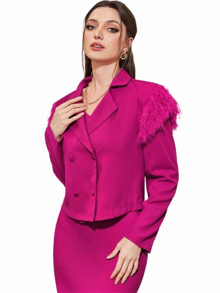 

fuzzy detail double breasted blazer o1bi#, White