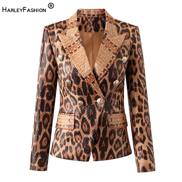 

harleyfashion spring high streeet women blazer jacket unique snake pattern animal ladies pu leather 220818, Black;brown