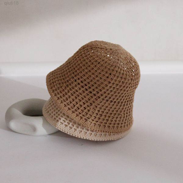 

ins hollow women knit bucket cap summer korean simple fisherman hat japanese casual shade bob hats y220818, Blue;gray