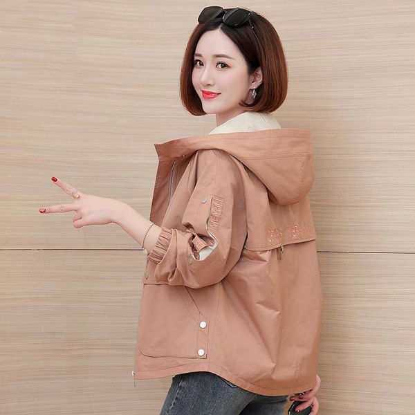 

autumn women s jackets long sleeve causal windbreaker female hooded basic coats loose outwear p896 220818, Black;brown