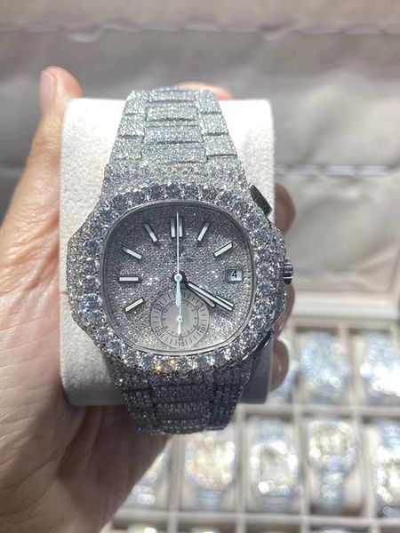 

d15 luxury mens watches 4130 movement watches for men 3255 montre de luxe watch mosang stone iced moissanite diamond watchs wristwatch mecha, Slivery;brown