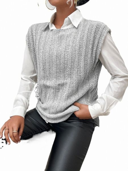 

solid sweater vest without blouse g1v0#, White;black