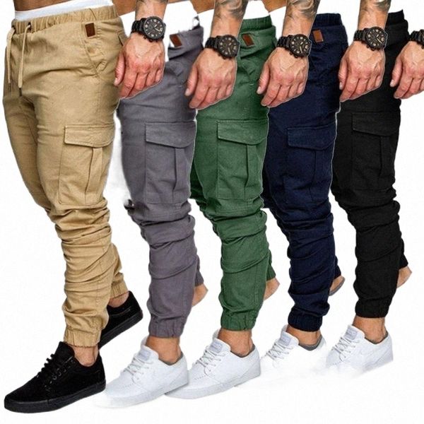 

men's pants 2021 fashion cool mannen cargo broek joggers joggingbroek solid multi-pocket lange a3dc#, Black