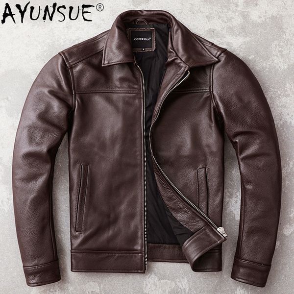

ayunsue men clothing men s genuine cowhide leather jacket 5xl short casual autumn coat mens ropa de hombre lxr372 220818, Black;brown