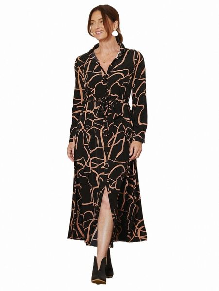 

emery rose graphic print belted shirt dress z0ul#, Black;gray