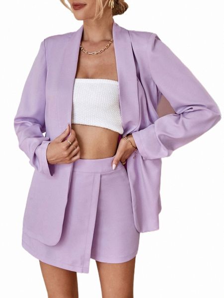 

solid shawl collar blazer & shorts e8g0#, White