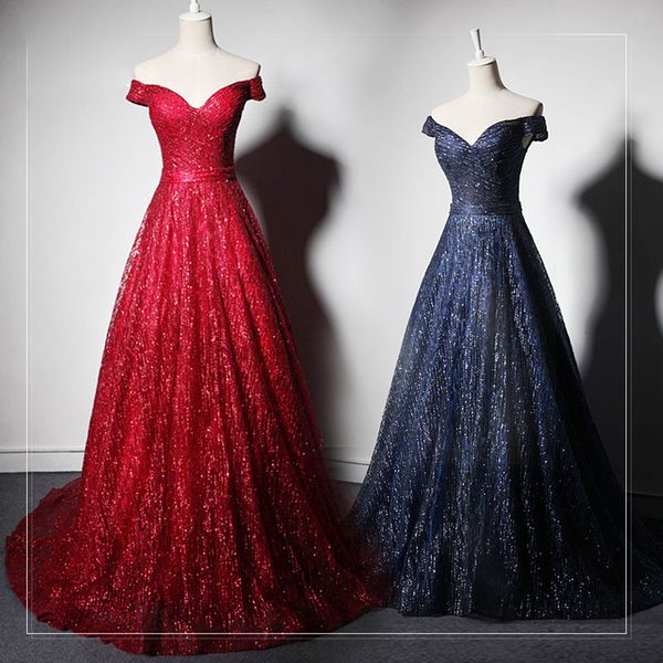 

2023 new evening dress black long formal sequined elegant prom party gowns train length custom made elegant prom dresses, Black;red