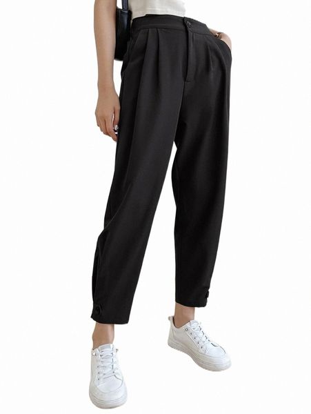 

dazy solid plicated slant pocket cropped pants 98bi#, Black;white