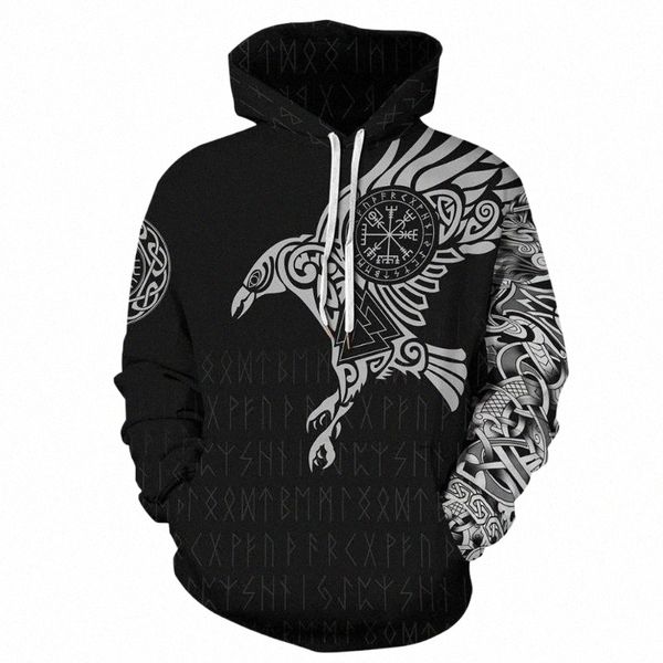 

men's hoodies & sweatshirts viking odin tattoo 3d printed men harajuku fashion hooded sweatshirt autumn winter streetwear sudadera ho y, Black