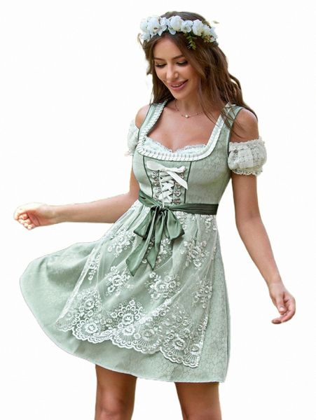 

lace trim cold shoulder dirndl dress y9lb#, Black;gray