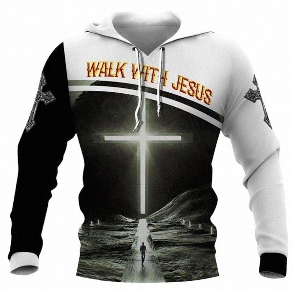 

men's hoodies & sweatshirts cloocl fashion christian jesus hoodie 3d printed harajuku long sleeve hooded casual pullover clothing man d, Black