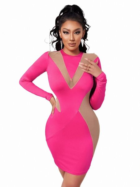

two tone mesh insert bodycon dress 10bd#, Black;gray