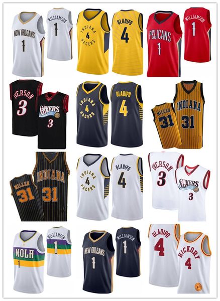 

2022 costom basketball jerseysmens zion 1 williamson victor 4 oladipo allen 3 iverson jersey ncaa reggie 31 miller retro, Black;red