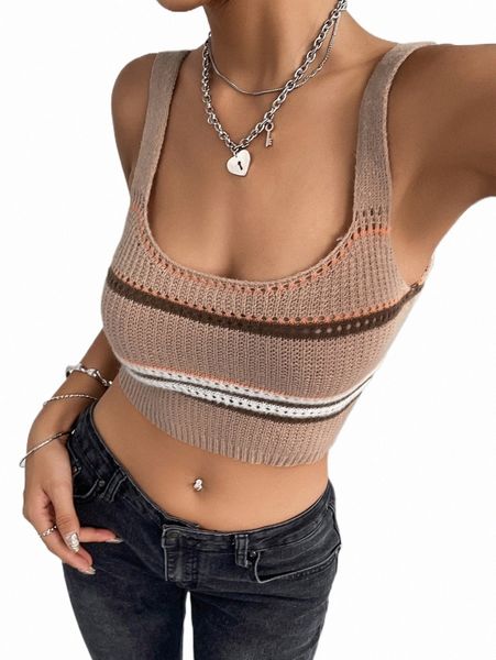 

stripe pattern crop tank knit m44j#, White;black