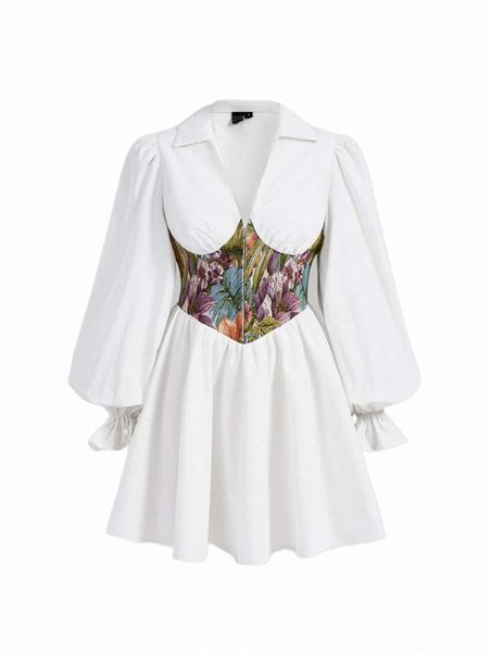 

mod floral print flounce sleeve dress p4ex#, Black;gray