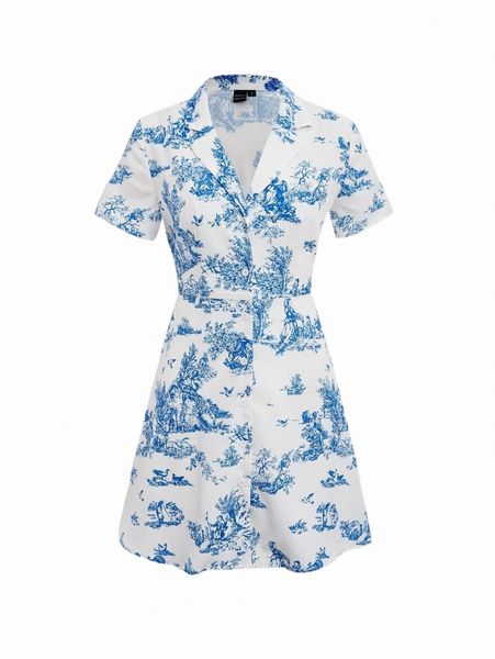 

mod floral print button front shirt dress 78a5#, Black;gray