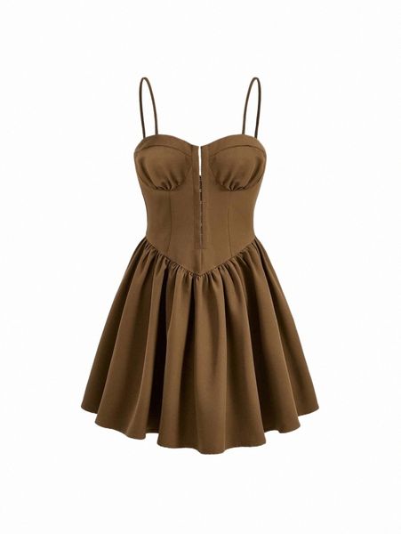 

mod solid flare hem bustier cami dress w6ns#, Black;gray