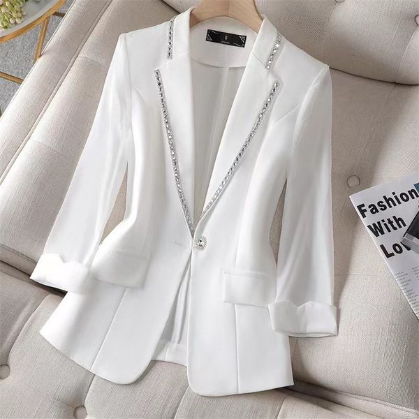 

women blazer jacket three quarter sleeve fashionable temperament thin diamond encrusted suit ladies 220818, Black;brown