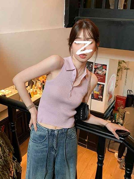 

women's knits tees foreign style polo neck knitted vest for women in summer slim and slim suspender sleeveless girls eqf1, White