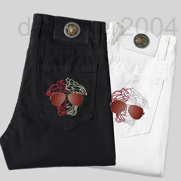 

men's jeans designer 2022 new spring and summer men's jeans pure black white two-color cotton high elastic small foot slim fitting, Blue