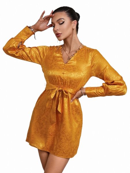 

floral jacquard belted dress h5ph#, Black;gray