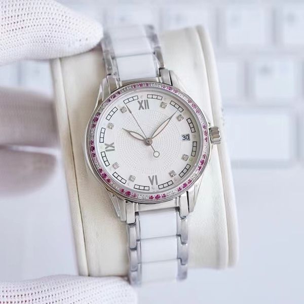 

fashion mechanical women's watch 33mm 8215 movement sapphire glass mirror ceramics strap sports waterproof butterfly literal shell bott, Slivery;golden