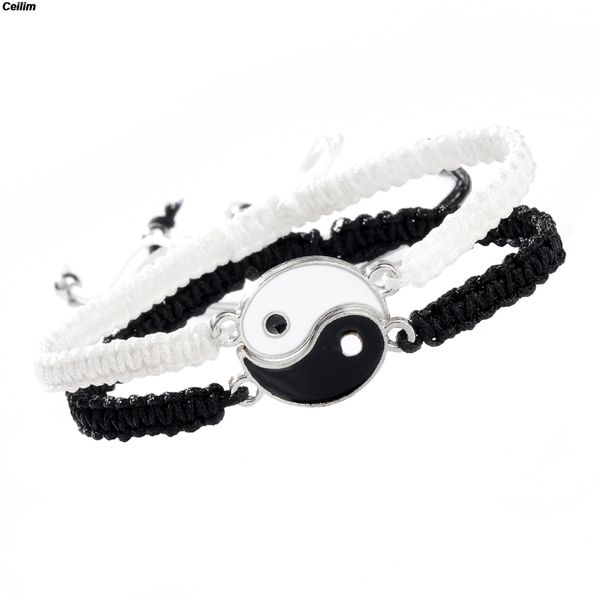 

tai chi yin strand yang couple bracelets alloy pendant adjustable braid chain bracelet matching lover necklace, Black