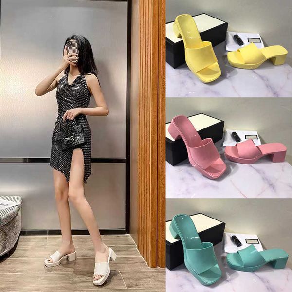 

designer slippers women fashion jelly slides rubber high heel platform sandals summer embossed candy slipper outdoor beach flip flop, Black