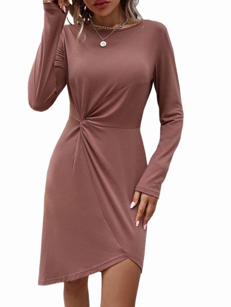 

twist front asymmetrical hem dress j8oo#, Black;gray