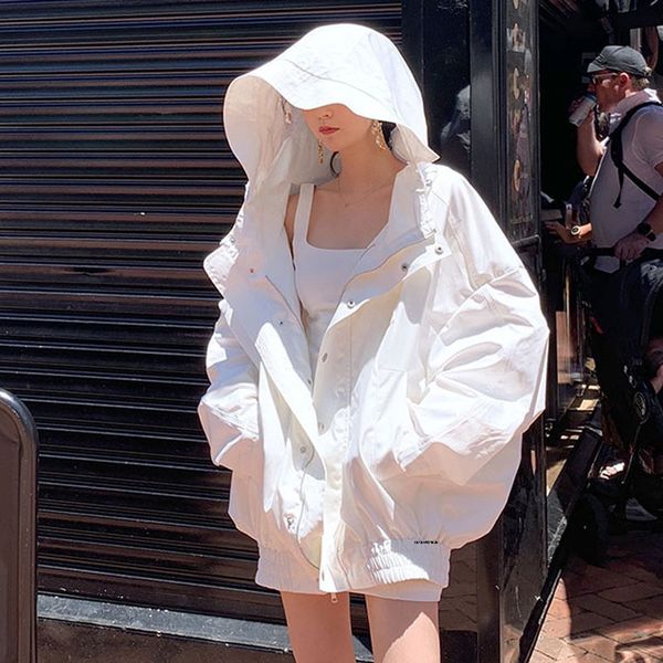 

white jacket basic coats summer loose large size female windbreaker harajuku hooded student bf coat qt93 220818, Black;brown