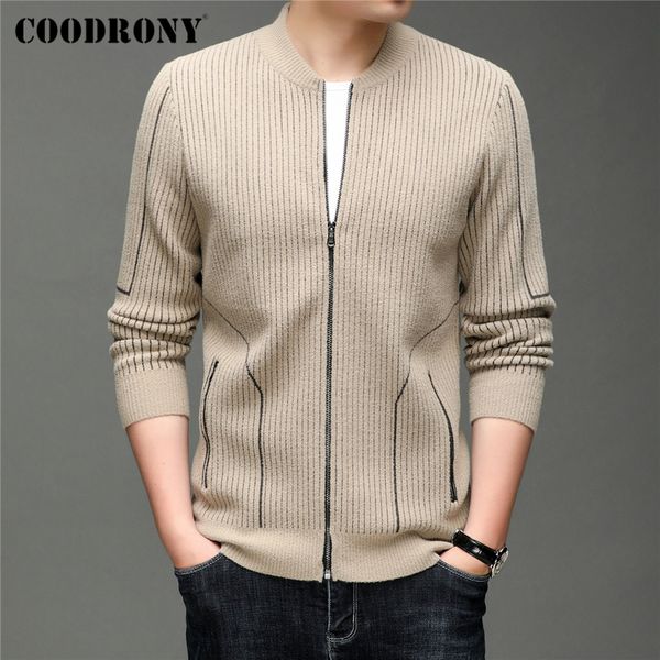 

coodrony brand zipper sweater coat men clothing autumn winter thick warm cardigan with pocket fashion knitwear jacket male z2006, White;black