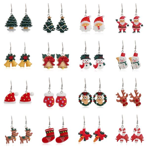 

christmas series earring resin santa claus snowman dangle earrings christmas tree for women girls jewelry new year 2022 gift, Silver
