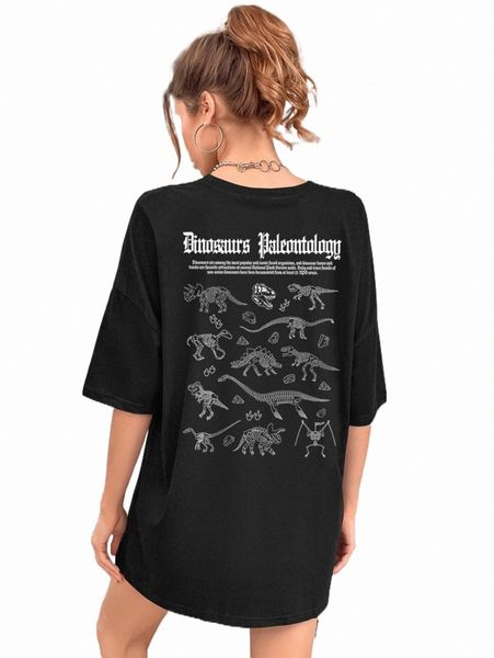 

dinosaur and slogan graphic drop shoulder oversized tee b7mo#, White