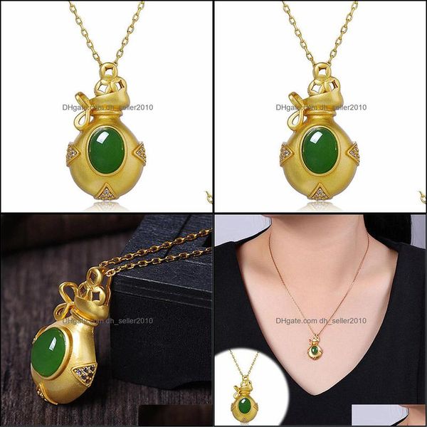 

pendant necklaces natural green jade necklace sier chinese jadeite amet fashion charm jewelry gifts for women drop delive dhseller2010 dh5zl, Silver