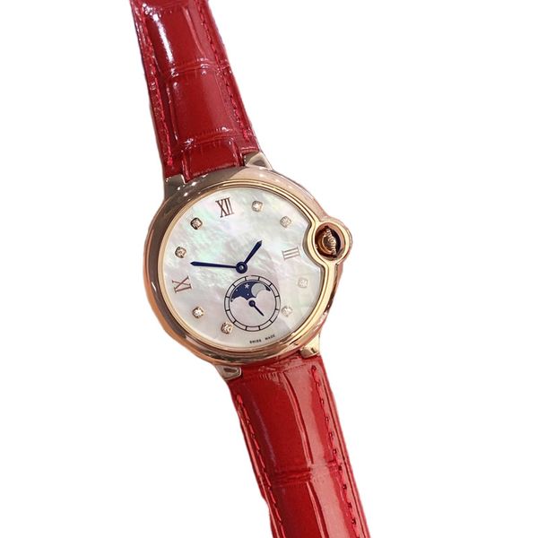 

fashion women's watch 36mm quartz movement 316 stainless steel case leather belt sapphire mirror sun moon star life waterproof luxury w, Slivery;golden