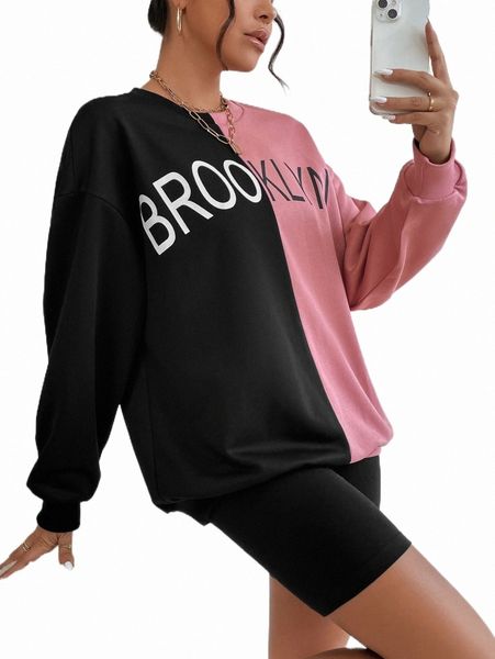 

two tone letter graphic drop shoulder sweatshirt k6vm#, Black
