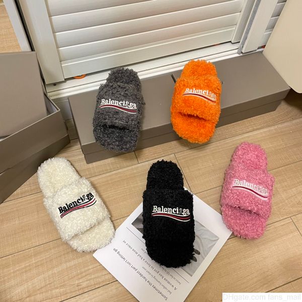 

ladies luxury brand designer slippers candy color fleece letters slipper home outdoors sliders, Black