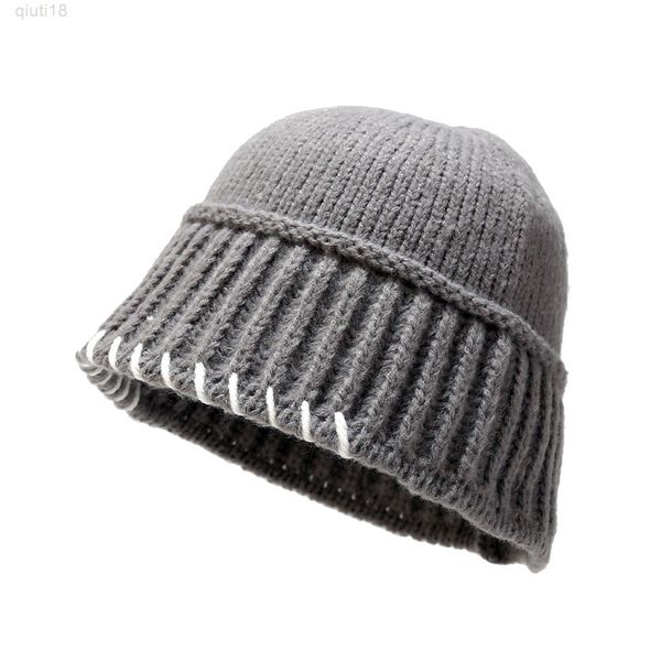 

fashion winter hat for women knitted wool bucket hat warm caps dome panama vintage fisherman fishing hat y220818, Blue;gray