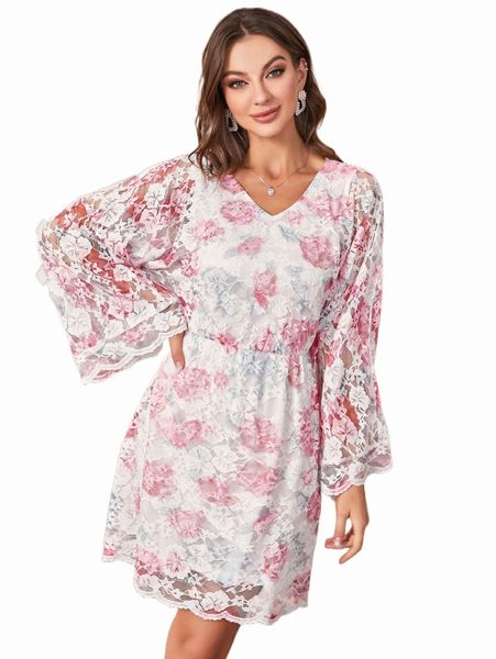 

floral print lace dress 32yh#, Black;gray