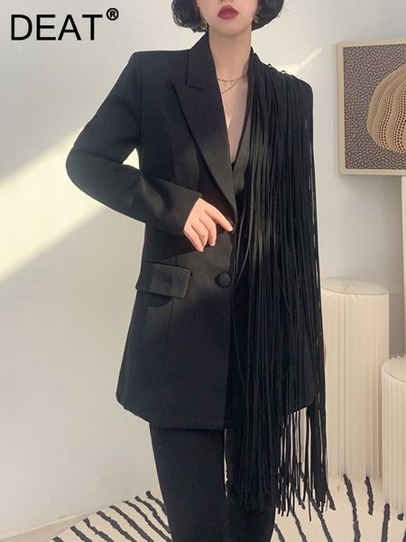 

deat solid color temperament autumn and fashion suit collar splicing tassel women coat 7z436 220818, Black;brown