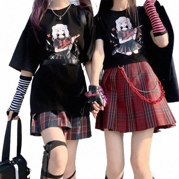 

women's t-shirt qweek gothic dark girl t-shirts for women 2021 mall goth crop summer japnese harajuku anime manga tee shirt korean alt, White