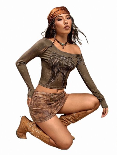 

wing print crop tee m5u7#, White