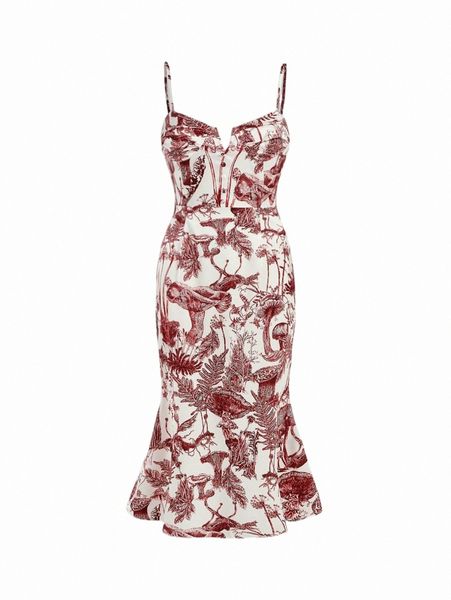 

mod tropical print ruffle hem cami dress 4222#, Black;gray